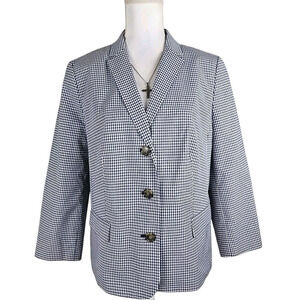 Talbots ~Woman Size 16~ White/Blue Pllaid Cotton Blend Blazer Jacket Lined NWOT.